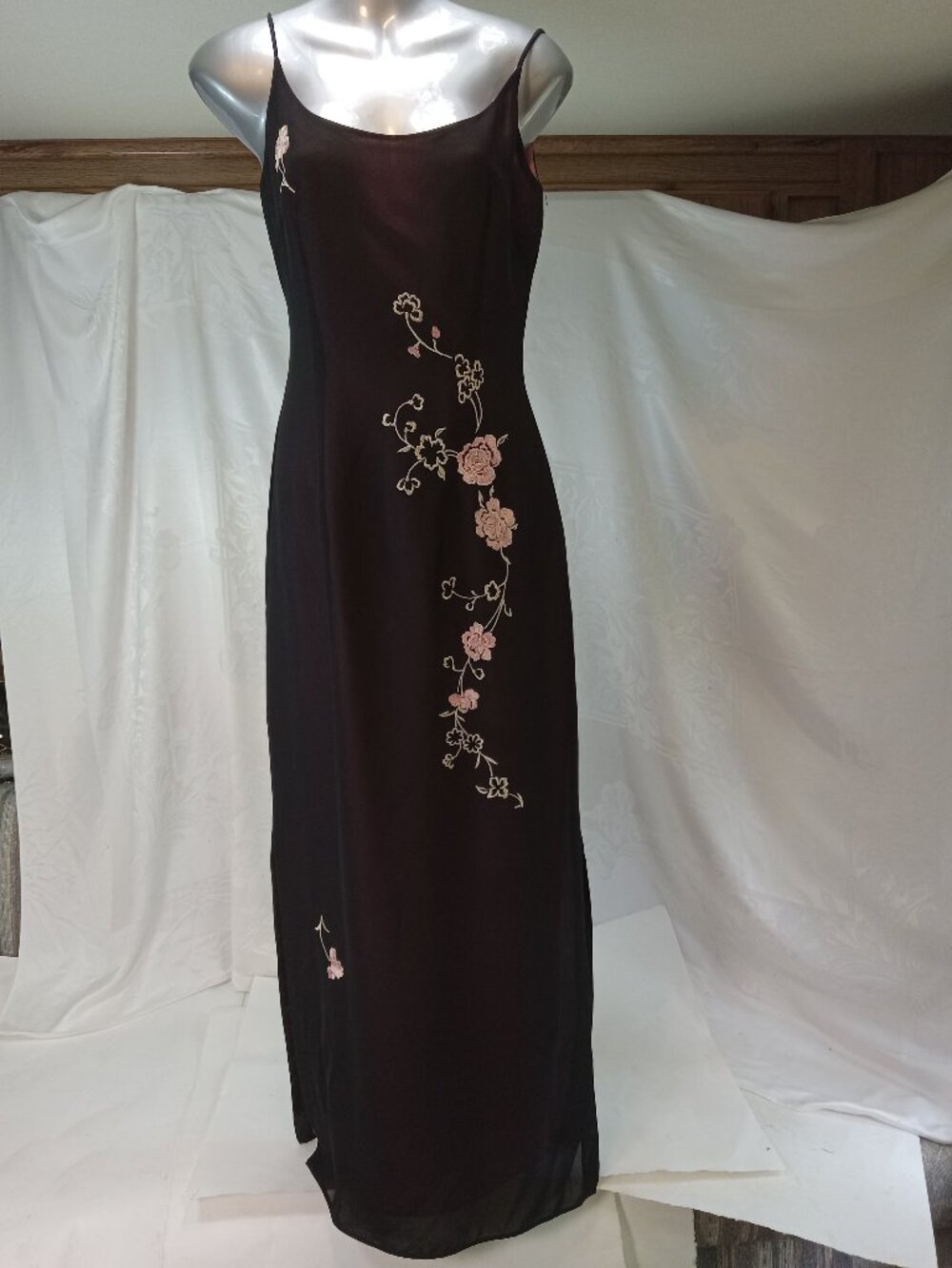 Benee Lori Ann Montreal Formal Dress Long Maxi Black Floral Women's Size 4 1990s